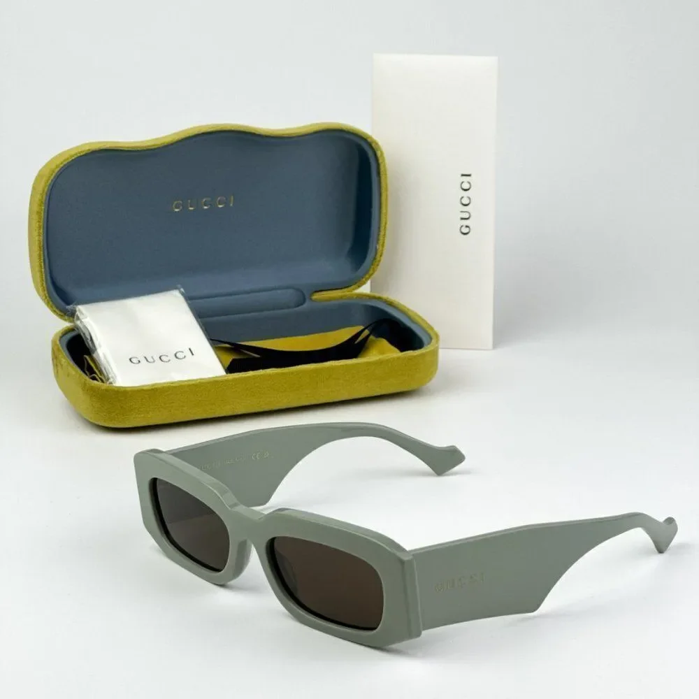 NEW Gucci GG1426S 004 Solid Sage Brown Unisex Rectangle Sunglasses GG 1426S